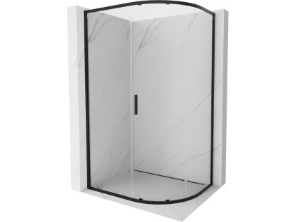 MEXEN/S - Exo čtvrtkruhový asymetrický posuvný sprchový kout 90 x 80 cm, transparent, černá 8131-090-080-70-00