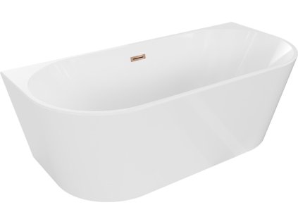 MEXEN/S - Oval vana volně stojící nástěnná 180 x 80 cm, bílá, sifon a přepad růžové zlato 52671808000-60