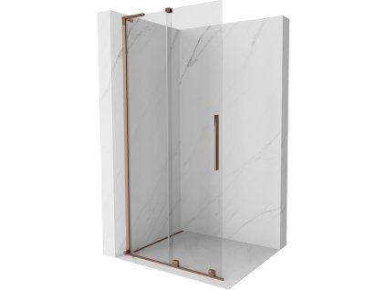 MEXEN/S - Velar L Sprchová zástěna posuvná Walk-in 90 x 200 cm, transparent 8 mm, růžové zlato 871-090-003-03-60