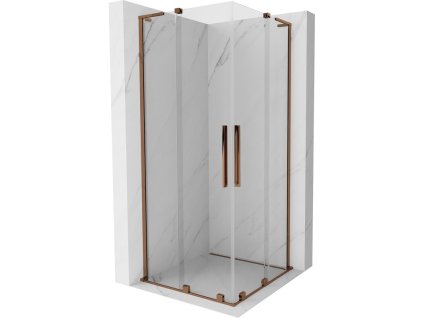 MEXEN/S - Velar L Duo sprchový kout, posuvné dveře 100 x 100 cm, transparent, růžové zlato 871-100-100-02-03-60