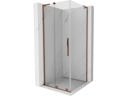 MEXEN/S - Velar L sprchový kout, posuvné dveře 100 x 100 cm, transparent, růžové zlato 871-100-100-03-60