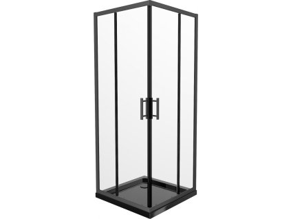 MEXEN/S - Rio čtvercový sprchový kout 90 x 90, transparent, černý + vanička se sifonem Flat, černý 860-090-090-70-00-4070B