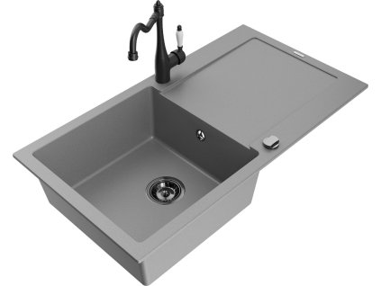 MEXEN/S - Leo granitový dřez 1 s odkapávačem včetně baterie Carla, šedá 6501-71-670700-70-B
