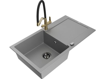 MEXEN/S - Leo granitový dřez 1-miska s odkapávačem včetně baterie Duo, šedá 6501-71-671701-57-B