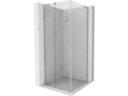 MEXEN/S - Velar L sprchový kout, posuvné dveře 90 x 90 cm, transparent, nikl kartáčovaný 871-090-090-03-97
