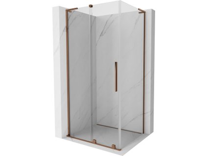 MEXEN/S - Velar L sprchový kout, posuvné dveře 120 x 90 cm, transparent, růžové zlato 871-120-090-03-60