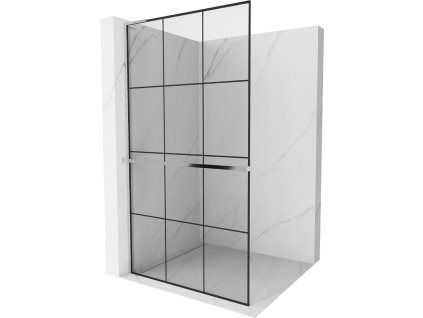 MEXEN/S - Kioto+ L Sprchová zástěna WALK-IN s poličkou a držákem ručníků 100 x 200 cm, černý vzor, chrom 800-100-123-01-77