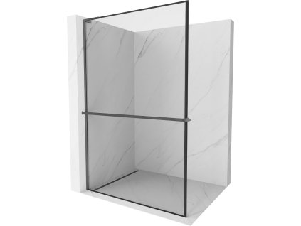 MEXEN/S - Kioto+ L Sprchová zástěna WALK-IN s poličkou a držákem ručníků 80 x 200 cm, černý vzor, grafit kartáčovaná 800-080-123-66-70