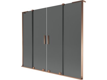 MEXEN/S - Velar L Duo dvoukřídlá posuvná vanová zástěna 200 x 150 cm, grafit, růžové zlato 896-200-003-42-60
