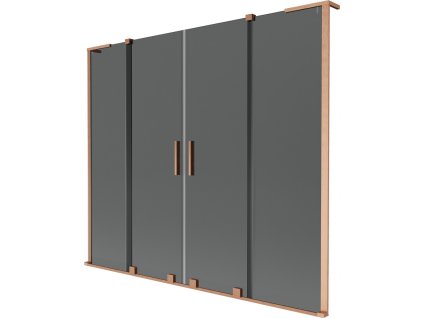 MEXEN/S - Velar L Duo dvoukřídlá posuvná vanová zástěna 200 x 150 cm, grafit, měď kartáčovaná 896-200-003-42-65