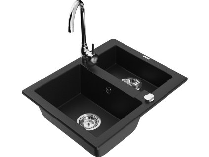 MEXEN/S - Carlos granitový dřez 1.5 včetně baterie Telma, černá 6518-77-670200-00