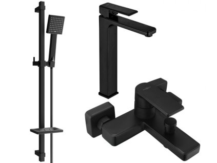 MEXEN/S - Mino DQ45 SET umyvadlová baterie + vanové s příslušenstvím, černá 72413DQ45-70