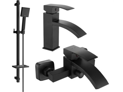 MEXEN/S - Libra DQ45 Set umyvadlové a vanové baterie s příslušenstvím, černá 745103DQ45-70