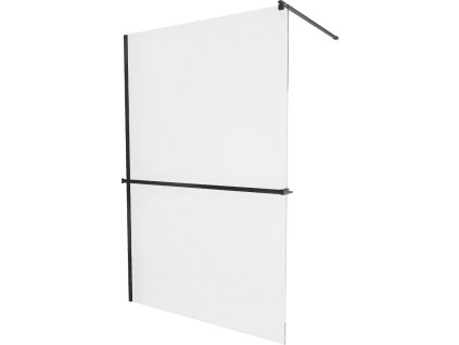MEXEN/S - KIOTO Sprchová zástěna WALK-IN s poličkou a držákem ručníků 70 x 200, transparent 8 mm, černá 800-070-121-70-00