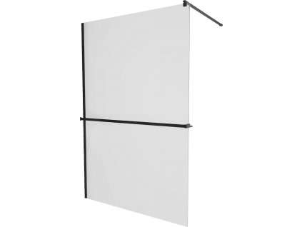 MEXEN/S - KIOTO Sprchová zástěna WALK-IN s poličkou a držákem ručníků 100 x 200, matné sklo 8 mm, černá 800-100-121-70-30
