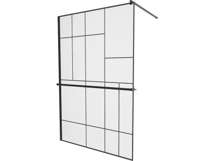 MEXEN/S - KIOTO Sprchová zástěna WALK-IN s poličkou a držákem ručníků 100 x 200, transparent/černá 8 mm, černá 800-100-121-70-78