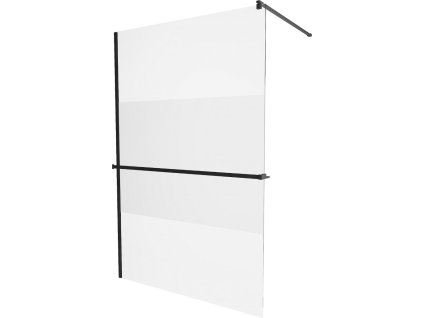 MEXEN/S - KIOTO Sprchová zástěna WALK-IN s poličkou a držákem ručníků 120 x 200, transparent/matné sklo 8 mm, černá 800-120-121-70-35