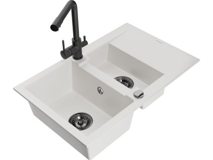 MEXEN/S - Gaspar granitový dřez 1.5 s odkapávačem včetně baterie Duero, bílá 6507-20-671600-70