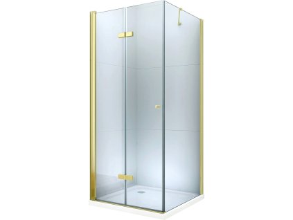MEXEN/S - Lima sprchový kout zalamovací 100x100, sklo transparent, zlatá + vanička 856-100-100-50-00-4010