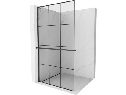 MEXEN/S - Kioto+ L Sprchová zástěna WALK-IN s poličkou a držákem ručníků 100 x 200 cm, černý vzor, černá 800-100-123-70-77