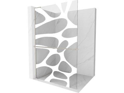 MEXEN/S - Kioto+ L Sprchová zástěna WALK-IN s poličkou a držákem ručníků 70 x 200, bílý vzor, nikl kartáčovaná 800-070-123-97-97