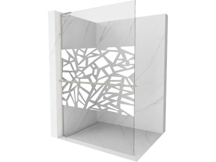 MEXEN/S - Kioto+ L Sprchová zástěna WALK-IN s poličkou a držákem ručníků 110 x 200 cm, bílý vzor, nikl kartáčovaná 800-110-123-97-85