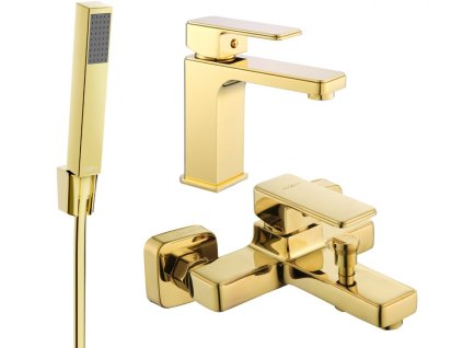 MEXEN/S - Cetus R77 Set umyvadlové a vanové baterie s příslušenstvím, zlato 744303R77-50