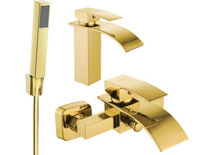 MEXEN/S - Aries R77 Set umyvadlové a vanové baterie s příslušenstvím, zlato 744803R77-50