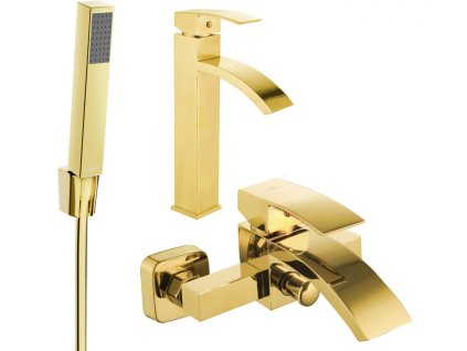 MEXEN/S - Libra R77 Set umyvadlové a vanové baterie s příslušenstvím, zlato 745113R77-50
