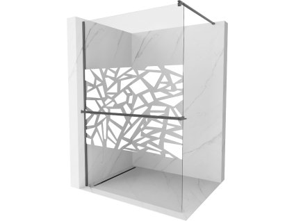 MEXEN/S - Kioto+ Sprchová zástěna s poličkou WALK-IN 100 x 200 cm, bílá vzor, grafit kartáčovaná 800-100-121-66-85