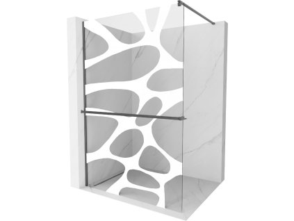 MEXEN/S - Kioto+ Sprchová zástěna WALK-IN s poličkou a držákem ručníků 70 x 200 cm, bílý vzor, grafit kartáčovaná 800-070-121-66-97