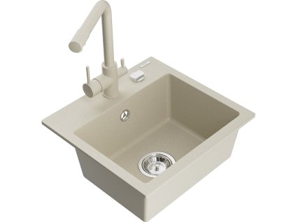 MEXEN/S - Milo granitový dřez včetně baterie Duero, béžová 6505-69-671600-69