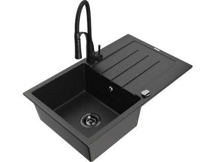 MEXEN/S - Bruno granitový dřez s odkapávačem včetně baterie Aster, černá/zlatá metalik 6513-75-73450-70-B