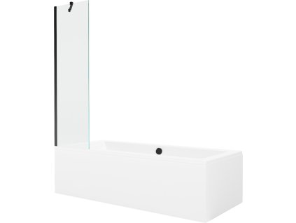 MEXEN/S - Cube obdélníková vana 170 x 80 cm s panelem + vanová zástěna 50 cm, transparent, černá 550517080X9505000070