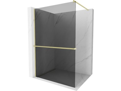 MEXEN/S - Kioto+ Sprchová zástěna WALK-IN s poličkou a držákem ručníků 80 x 200 cm, grafit, zlatá kartáčovaná 800-080-121-55-40