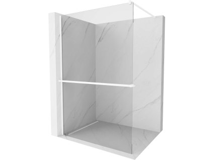 MEXEN/S - Kioto+ Sprchová zástěna WALK-IN s poličkou a držákem ručníků 80 x 200 cm, transparent, bílá 800-080-121-20-00