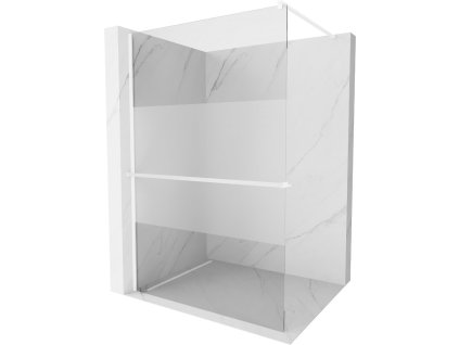 MEXEN/S - Kioto+ Sprchová zástěna WALK-IN s poličkou a držákem ručníků 100 x 200 cm, transparent/vzor, bílá 800-100-121-20-35