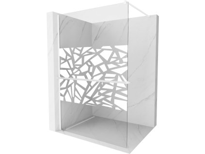 MEXEN/S - Kioto+ Sprchová zástěna WALK-IN s poličkou a držákem ručníků 100 x 200 cm, bílý vzor, bílá 800-100-121-20-85