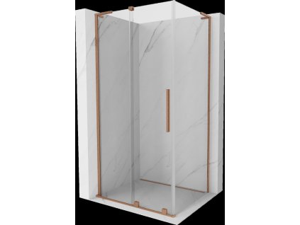MEXEN/S - Velar L sprchový kout, posuvné dveře 110 x 75 cm, transparent, měď kartáčovaná 871-110-075-03-65