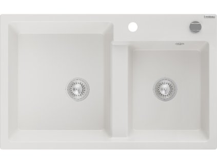 MEXEN - Tomas granitový dřez 2-bowl 800x500 mm, bílá, sifon chrom 6516802000-20