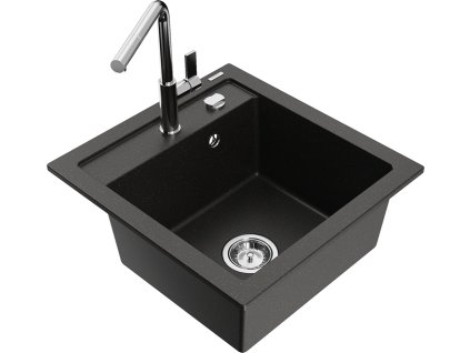 MEXEN/S - Vito granitový dřez 1-miska včetně baterie Flora, černá/zlatá metalik 6503-75-670401-00