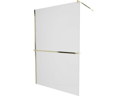 MEXEN/S - KIOTO Sprchová zástěna WALK-IN s poličkou a držákem ručníků 120 x 200, matné sklo 8 mm, zlatá 800-120-121-50-30