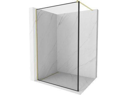 MEXEN/S - Kioto Sprchová zástěna WALK-IN 60 x 200, černý vzor 8 mm, zlatá kartáčovaná 800-060-101-55-70