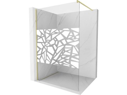 MEXEN/S - Kioto Sprchová zástěna WALK-IN 100 x 200, bílý vzor 8 mm, zlatá kartáčovaná 800-100-101-55-85