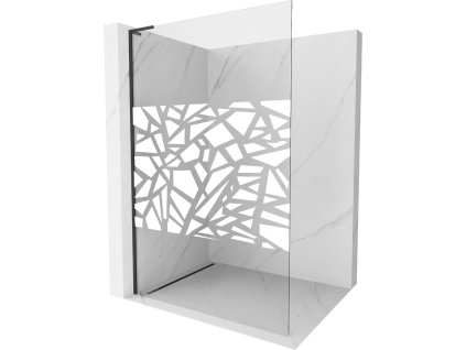 MEXEN/S - Kioto L Sprchová zástěna WALK-IN 100 x 200, bílý vzor, černá 800-100-103-70-85