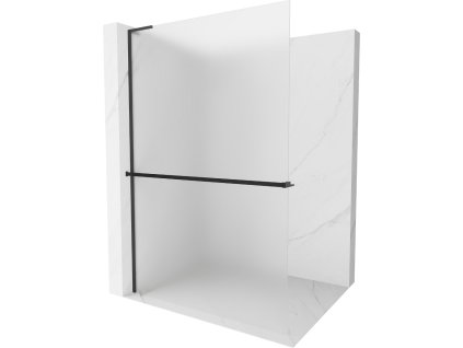 MEXEN/S - Kioto+ L Sprchová zástěna WALK-IN s poličkou a držákem ručníků 120 x 200 cm, dekor, černá 800-120-123-70-30