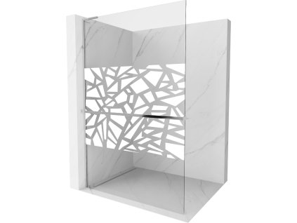 MEXEN/S - Kioto+ L Sprchová zástěna WALK-IN s poličkou a držákem ručníků 100 x 200 cm, bílý vzor, chrom 800-100-123-01-85