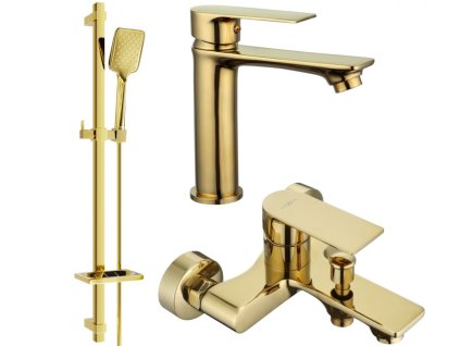 MEXEN/S - Mexen Royo DQ62 Set umyvadlové a vanové baterie s příslušenstvím zlata 72203DQ62-50