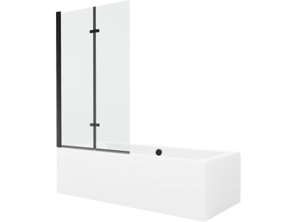 MEXEN/S - Cube obdélníková vana 170 x 80 cm s panelem + vanová zástěna 100 cm, transparent, černá 550517080X9210027000