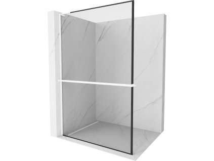 MEXEN/S - Kioto+ L Sprchová zástěna WALK-IN s poličkou a držákem ručníků 80 x 200 cm, černý vzor, bílá 800-080-123-20-70